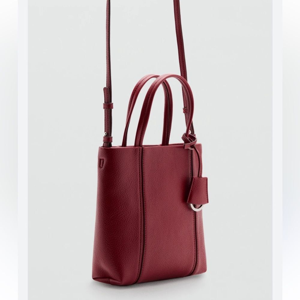 MANGO GRACIA Mini Deep Red Faux Leather Tote Crossbody Bag Purse